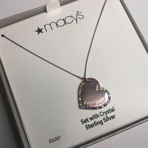 181 Charter Club 925 sterling silver rainbow crystals "Love Wins" heart necklace